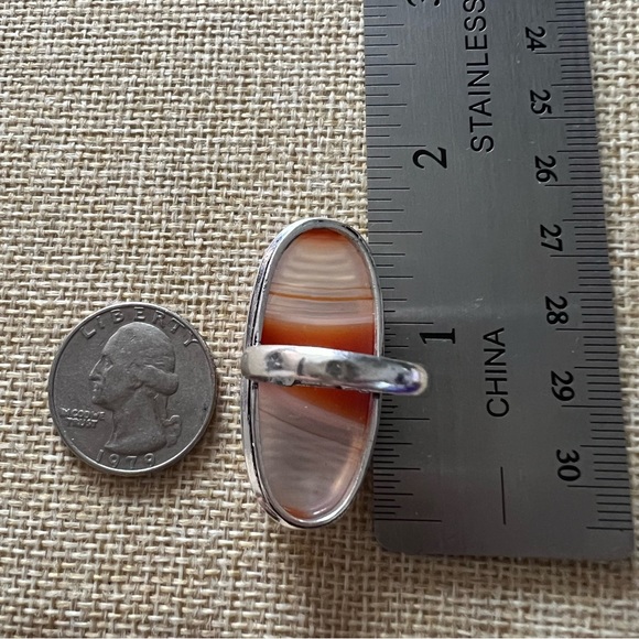 New Sardonyx Orange Agate Onyx Stone Silver Overlay Statement Ring Size 8 - Picture 5 of 9
